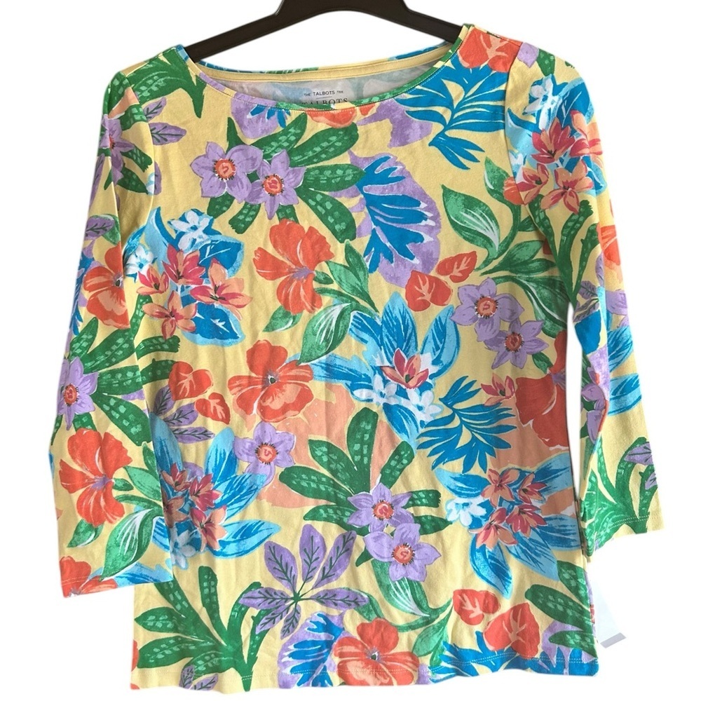 Talbots The Talbots Tee Tropical Floral 3/4 Sleeve Top NWT Size S